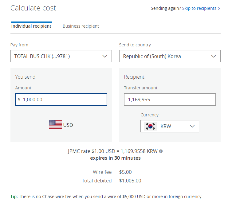 미국에서 한국으로 송금 (체이스 은행 송금 후기)
